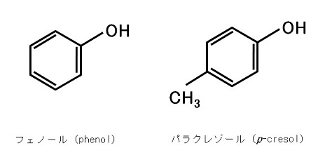 フェノールとパラクレゾールの構造式